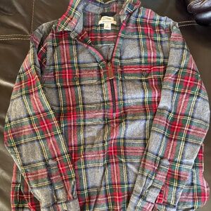 L.L. Bean Plaid Flannel Quarter Zip 100% Cotton Small Petite Free Shipping